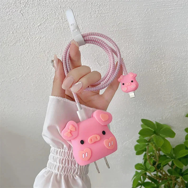 Iphone Charger Case Cover - Pink Piggy - 4 Piece Set
