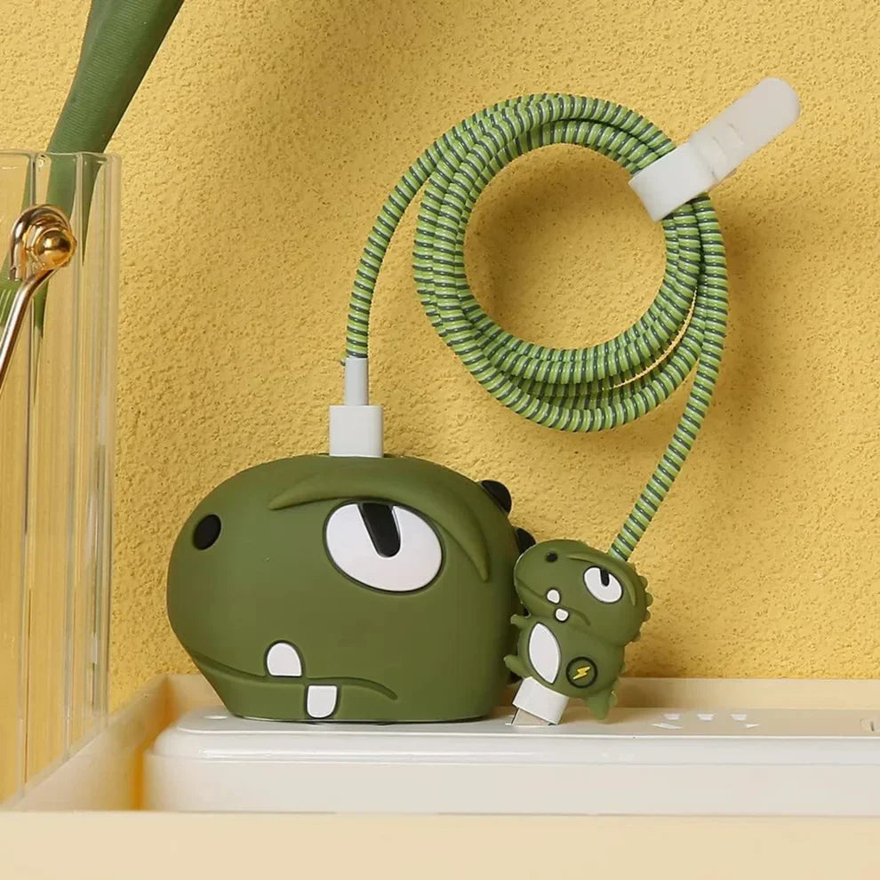 Iphone Charger Case Cover - Green Dragon - 4 Piece Set (With Wire Protector)