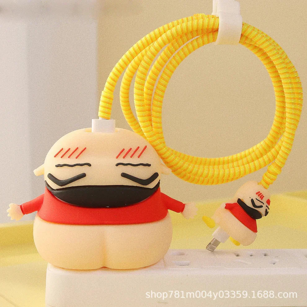 Iphone Charger Case Cover - Shinchan Red - 4 Piece Set (With Wire Protector)