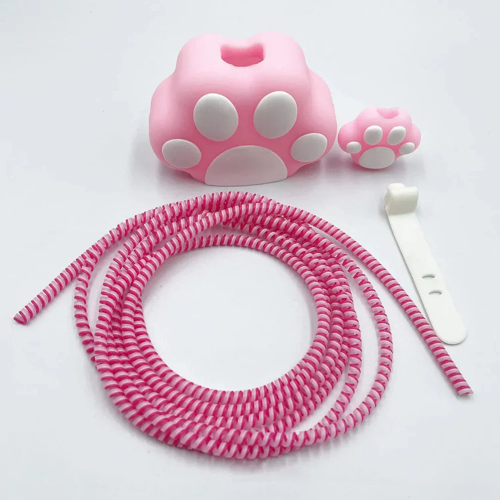 Iphone Charger Case Cover - Cute Paws - 4 Piece Set (With Wire Protector)