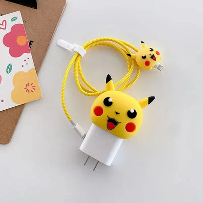 Iphone Charger Case Cover - Pikachu - 4 Piece Set (With Wire Protector)