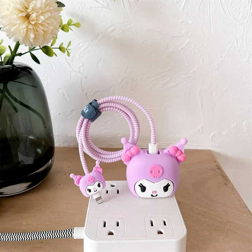 Iphone Charger Case Cover - Purple Cutie - 4 Piece Set (With Wire Protector)