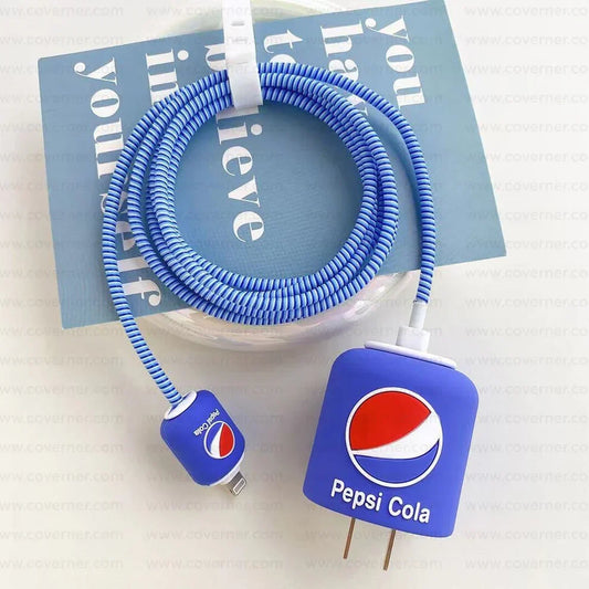 Iphone Charger Case Cover - Pepsi Cola - 4 Piece Set (With Wire Protector)